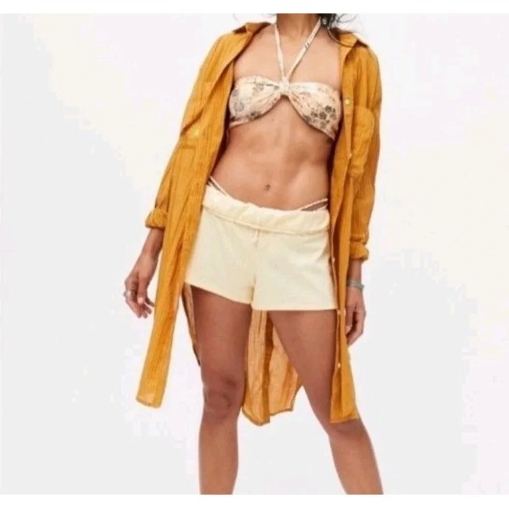 Urban Outfitters Dress SZ L Kennedy Cover UP Sun‎ Cotton Tunic Shirt Yellow #435 - Picture 11 of 13